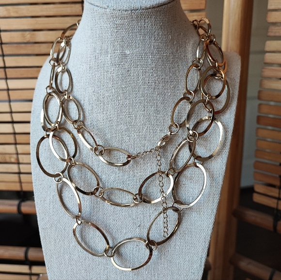 Oval Extra Long Gold Tone Elongated Link Chain Necklace Unsigned EUC Vintage - Picture 2 of 4